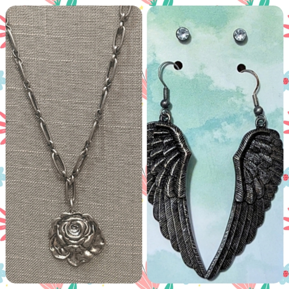 Rustic Rose Necklace BP Nordstrom & 2 Great Pairs of Earrings!